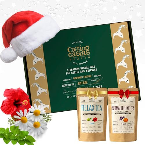 Tee Geschenkset - Entspannungstee + Magen Darm Beruhigungstee - Kamille, Ingwer, Hypericum, Fenchel, Anis, Kümmel, Pfefferminze - Kräutertee Lose - Abend Tee - GeschenkBox 100% Natürlich 2x 100g