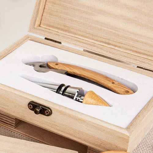 Doni Bomboniere Matrimonio 4PZ Set 2 con Tappo E Partecipazioni Nozze Pensierino Utili Anniversario Laurea 18Esimo Cucina Cavatappi in Egno Metallo Idee Regalo Complete Originali Economiche