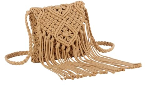 Fecialy Sac d'été en Paille pour Femmes Sac en Coton Crocheté Sac Enveloppe à Pompon Avec Fermeture à Glissière Sac à Bandoulière,Kaki