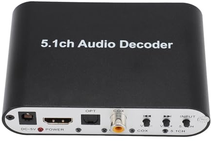VBESTLIFE 5.1-Kanal-Stereo-DTS-AC3-Audio-Decoder, Bluetooth 5.0, 5.1-Kanal-Digital-Sound-Decoder, mit FL/SR SL/SR CEN/SW-Ausgangsports (EU-Stecker)
