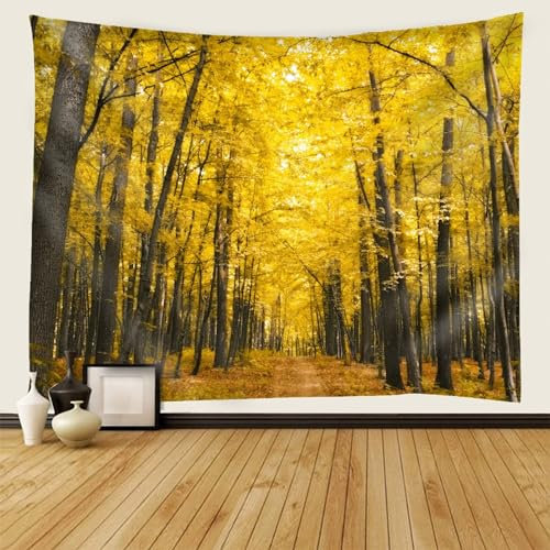 Mesnt Wandteppich Natur Wald, Herbstlaub Tapisserie Dekoration für Schlafzimmer Wohnzimmer, 260x240cm