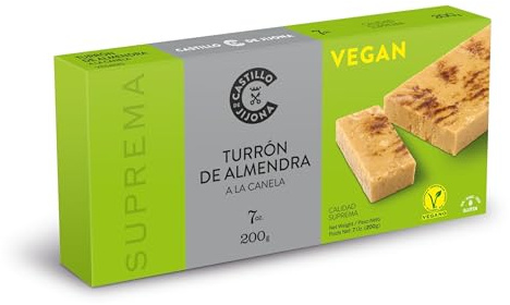 Castillo de Jijona - Nougat d'amande à la cannelle végétalien 200 g - Nougat végétalien - Amande sélective - Sans gluten - Haute qualité - Durée de vie de 18 mois - Fabriqué en Espagne