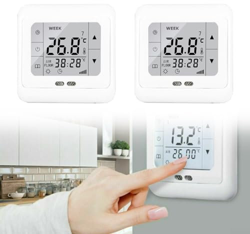 2Pcs Digital Underfloor Heating Thermostat, Programmable Temperature Controller Panel With for MINI Junction Box, For Home Office Use