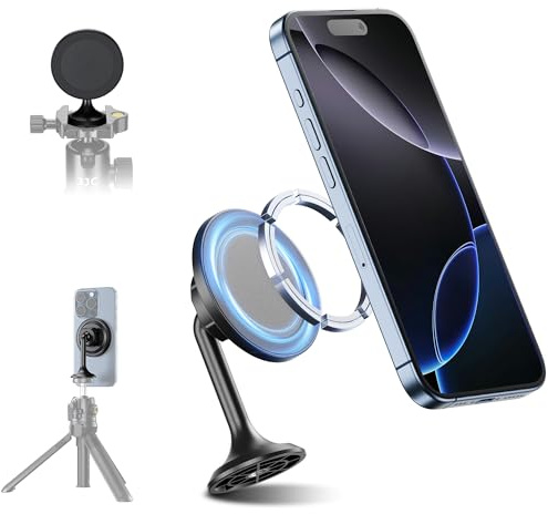 Adaptador magnético para trípode para teléfono con diseño de liberación rápida Arca Swiss, adaptador de montaje de trípode con agujeros de 1/4 a 20 para iPhone 17, 16, 15, 14, 13, 12 Pro Max y funda