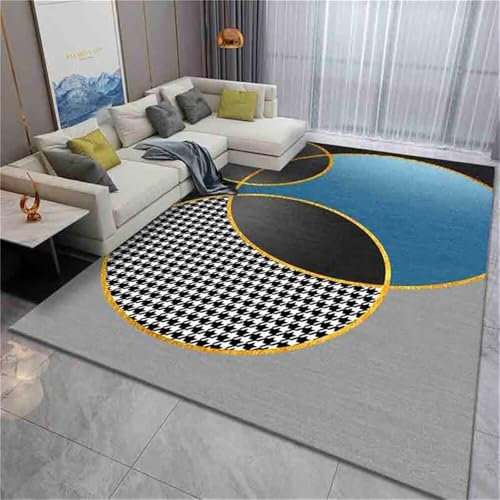 RUGMRZ Schreibtisch Teppich Fleckerlteppich Grau Blau Rund Geometrisch Balkon Schlafzimmer Teppich Rechteck Non-Fading Flickenteppich Waschbar Wohnzimmerdeko Teppich 120X160CM