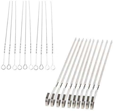 Lot de 10 brochettes plates en métal pour rôtir le mouton, le porc, le bœuf, les tomates, les pommes de terre