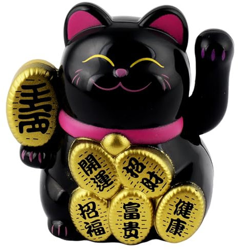 Freak Scene Glückskatze Mini Maneki-Neko Wohlstand schwarz Solar 5cm Winkekatze Lucky cat