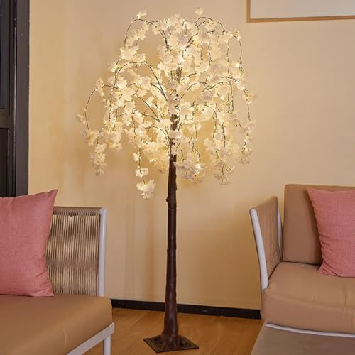LOGT LED Lighted Tree with Cherry Blossom 180CM Fairy Lights Pink Flower Faux Tree Lichter USB Lichterbaum mit Fernbedienung 8 Lichtmodi Deko Lampe Indoor Outdoor für Haus Zuhause Party,1.8m