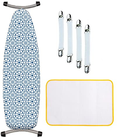 ZJBKX Bügelbrettbezug 150x50cm aus Baumwolle, Bügelauflage Set Enthält 4 Bezugsspanner + 1 Bügeldecke + 1 Bügeltischbezug