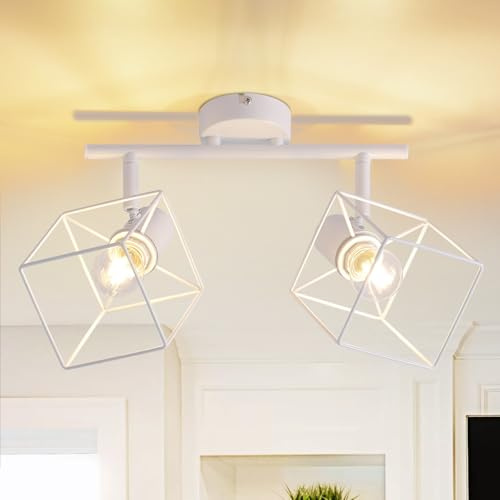 Homefire Deckenstrahler Deckenlampe 2 Flammig - E14 Deckenspots | Deckenleuchte Weiß 350° Schwenkbar Modern Wohnzimmerlampe Küchenlampe Flurlampe für Schlafzimmer Büro - Ohne Leuchtmittel