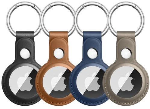 4 Pièces Étuis Airtag en Cuir PU avec Airtag Porte clés, Anti-Rayures et Durable, Housse de Protection AirTag 2021 pour Clés, Bagages, Enfants, Animaux