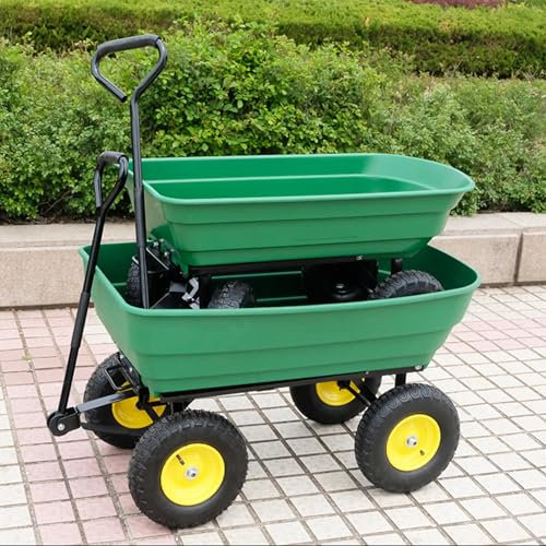 YANGC Garden Tipping Wheelbarrow, Tipper Inflatable Wheels Barrow, Dump Truck Trolley Cart, Portable Dollfor Groceries, Garage, Warehou(95x52cm)
