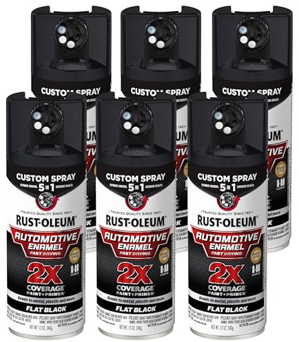 Rust-Oleum 2X Automotive Enamel Custom Spray 5-in-1 Spray Paint, 12 oz, Flat Black, 6 Pack
