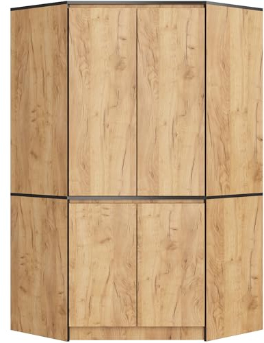 Vitrine d'angle AKORD S100 Chêne Craft 100 cm avec 4 portes et 6 étagères fini en Chêne Roble 100x50x180 cm