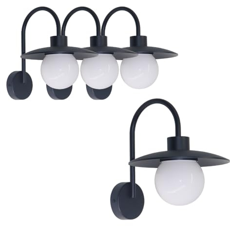 LUXULA 4 Stück Wandleuchte mit Schirm E27, IP54, Schwarz, Zeitloses Design | E27 Fassung, Innen und Außen, Aluminium, LED Außenleuchte, Wandlampe, Wegbeleuchtung für Garten und Terrasse