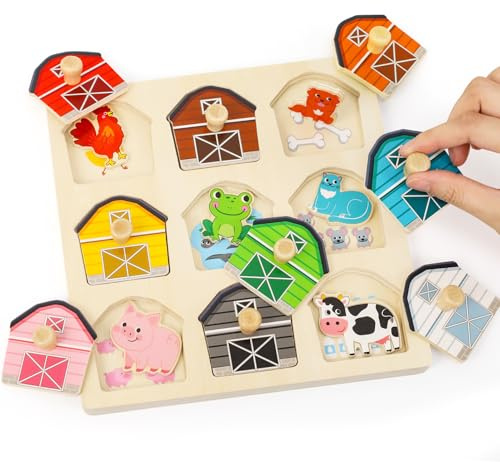 LZDMY Jouets Montessori pour bébé de 1 an et Plus Puzzle en Bois, Ferme Jouet Moteur pour 12-36 Mois Fille Garçon Enfant Puzzle préhension Jouet à emboîter Jeu de tri Anniversaire Noël Pâques Cadeau