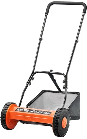 VEVOR Tosaerba a Spinta Manuale con 5 Lame Larghezza di Taglio 350 mm, Senza Motore, Altezza di Taglio Regolabile da 15-45 mm, Rasaerba a Spinta con Sacco Raccoglierba per Giardino Prato