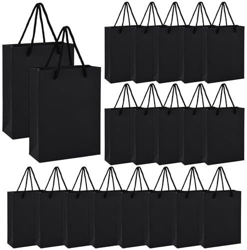 Ziyonix 20 Pezzi Piccolo Sacchetti Carta con Manici, 15 x 6 x 20cm Sacchetti di Carta Kraft, Nero Borsa da Regalo, Mini Borsa da Festa per Compleanno Natale Matrimoni Shopping