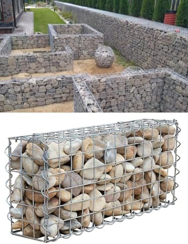 Galvanized Steel Gabion Wall | Gabion Basket Cage | Rock Stone Walls Mesh Retaining Wall for Outdoor Garden Patio Backyard(5x10cm/2x4in,50x50x50cm)
