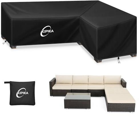 Kipiea L Shaped Garden Furniture Covers Waterproof, 500D Heavy Duty Oxford Fabric Outdoor Corner Sofa Cover Windproof, Garden Sofa Covers, Anti-UV, Ripstop, No Fading (Right Side, 305x229x85x78cm)