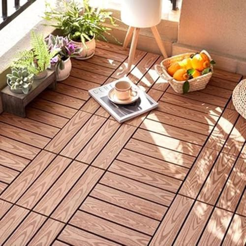 Piastrelle in legno e plastica intrecciate, 10 pezzi, 12,0 x 12,0 in, pavimenti quadrati in legno di plastica, piastrelle di drenaggio per giardino e cortile, decorazione della casa (Original Wood