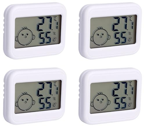 Thermometer Hygrometer Innen, 4 Stück Digital Mini Luftfeuchtigkeitsmesser mit LCD, Praktischer Feuchtigkeitsmessgerät für Schlafzimmer, Kinderzimmer, Wohnzimmer (4PCS)