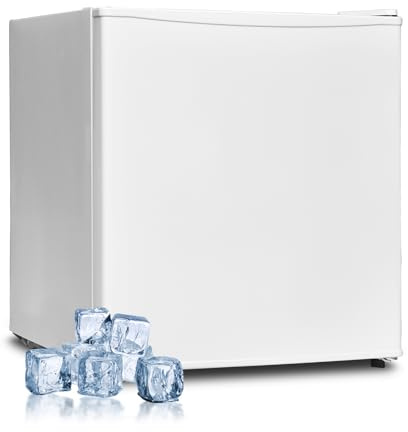 SMETA Piccolo Frigo 46L, Mini Frigo Silenzioso 220-240V, Frigorifero con Termostato Regolabile, Piedi Regolabili, Porta Reversibile e Piccolo Congelatore, per Camera, Ufficio, 0-10℃, Bianco