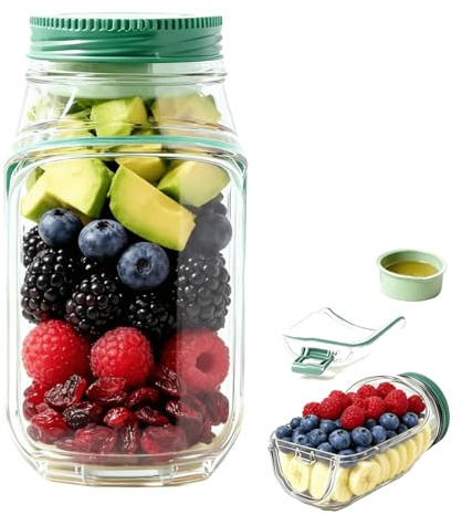 Ensalada de cristal con apertura lateral, ensaladera de cristal con tapa, recipiente portátil para ensalada para almuerzo, recipiente para aderezos, caja de aperitivos con tapa, adecuado para el hogar