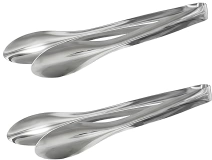 TIEWPANMI 9 Inch Stainless Steel Serving Tongs, 2 Pack - Kitchen & Buffet Tongs for Salad, Bread, Pastry, Cooking and Party Food Serving