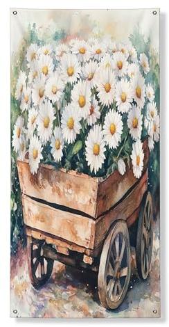 Primavera Acquerello Daisy Flowers Copertura per porta esterna 36 x 72, Farmhouse Florals Casa Anteriore Porta Posteriore Banner Ingresso Uscita Decorazione, Divertente Country Home Indoor Portico