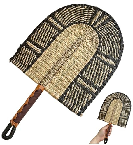 Muzrunq Handwoven Raffia Fan Wall Decor, 28x50cm Large Straw Hand Fan with African Inspired Patterns, Natural Fiber Home Decoration for Living Room, Cafe, Wedding Home.