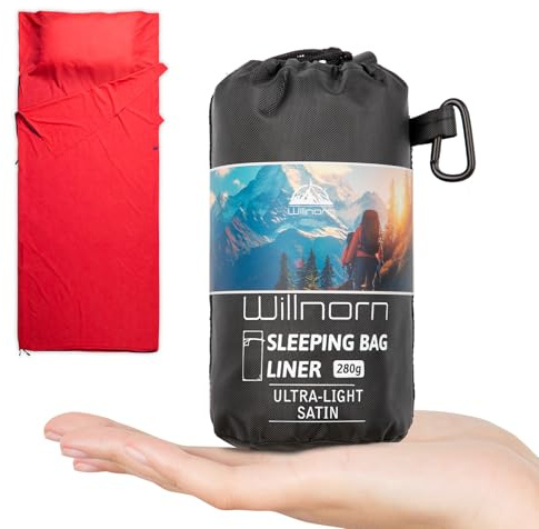WILLNORN Sleeping Bag Liner Travel Sheets for Hotel Soft Satin Camping Sheet Ultralight Hut Sleeping Bag,280g Silky Sleeping Bag Liners for Travel Business Trip