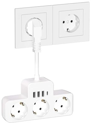Steckdosenleiste mit USB C, 7 in 1 Steckdosenadapter, Doppelstecker für Steckdose für Büro, Hause, Reisen