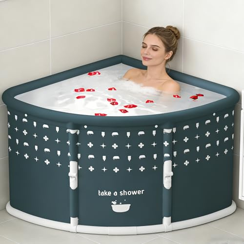 SwiftSo Faltbare Badewanne, Klappbare Badewanne für Dusche & Freistehend, Mobile Badewanne Erwachsene Fächerform mit Doppeltem Abfluss für SPA, Eisbad, Badefass, Entspannung (73x73x55 cm)
