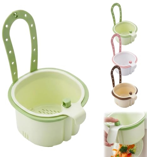 Kitchen Sink Strainer Basket, Self-Cleaning Faucet Hanging Filter Basket, Multifunctional Sink Drain Strainer, Press Automatic Dumping Garbage Basket for Kitchen Food Catching (Green)