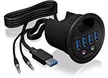 ICY BOX USB-Tisch-HUB (60 mm) zum Einbau, 4x USB 3.0 Anschlüsse, Audio Ein-/Ausgang, Kabeldurchführung, IB-HUB1403A