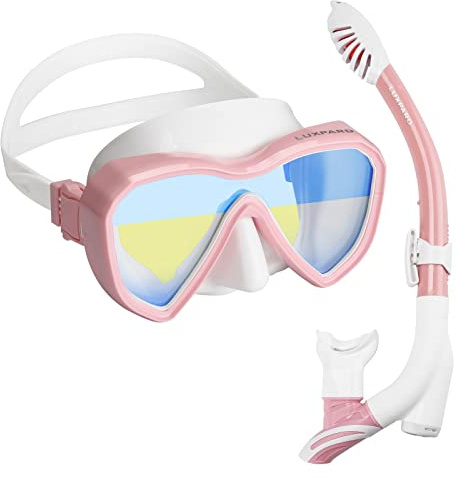 LUXPARD Snorkel Set, Anti-Fog Panoramic View Snorkel Mask and Anti-Leak Dry Snorkel Tube, Snorkeling Gear for Adult and Youth, Snorkel Kit Bag Included