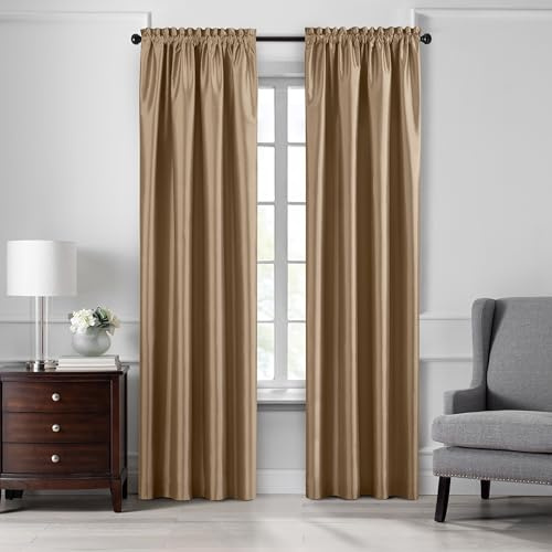 Elrene Home Fashions Colette - Cortina Opaca de Seda sintética, 132 x 274 cm, Color Dorado