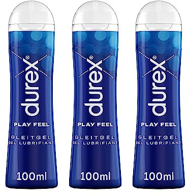 Durex Play Feel Gleitgel – Wasserbasiertes Gleitmittel für angenehme Gleitfähigkeit, sanft & pH-freundlich – 300 ml (3 x 100 ml)