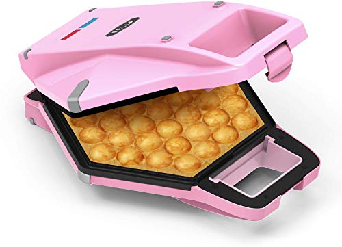bella Bubble Waffle Maker for Hong Kong Style Breakfast Dessert 9 Waffles, Keto Chaffles Iron with Non-stick PFOA Free Iron Plates for Easy Cleaning and Food Release, Cone Rack Included, Pink