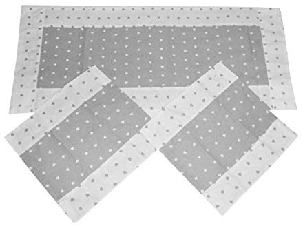Russo Tessuti Tris Centri Centrini Runner Tavola Cuori Rosso Beige Grigio-Grigio
