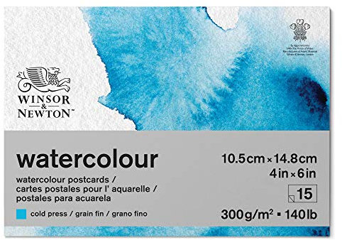 Winsor & Newton 6667009 Classic Aquarellpapier im Postkartenblock - 15 Blatt 10,5x14,8cm, 300g/m², geleimt, kaltgepresstes, leicht texturiertes weißes Papier in archivierbarer Qualität, gilbbeständig