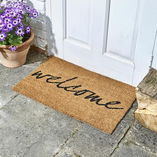 Garden Mile Coir Doormat 60 x 40cm - Durable Indoor Coir Welcome Door Mat - Outdoor Mats - Elegant Door Mats For Your Entrances - Non Slip Door Mats With PVC Backing - Heavy Duty (Welcome)