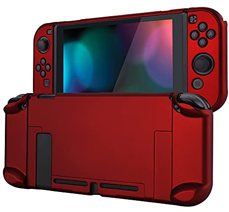 eXtremeRate PlayVital Back Cover for Nintendo Switch Console, NS Joycon Handheld Controller Separable Protector Hard Shell, Customized Dockable Protective Case for Nintendo Switch - Scarlet Red
