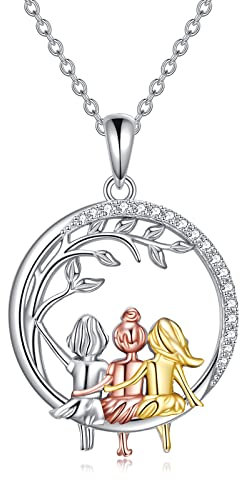 VONALA 3 Sisters Necklace 925 Sterling Silver Tree of Life Friendship Jewellery Birthday Gifts for Women