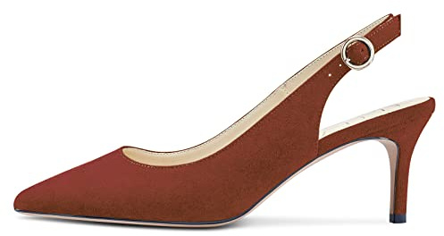 Aachcol Mujer Slingback Pumps Aguja Medio Heel Puntiaguada Punta Correa Tobillo de Boda Oficina Fiesta Dress Zapatos Sandalias 6 CM Marrón Ante 37 EU