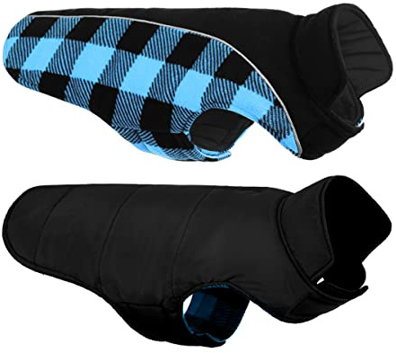CITÉTOILE Warme Hundemantel Winter, Hundemantel mit Bauchschutz, Wintermantel für Hunde mit Reflektierend, Wendbarer Hundejacke Hundekleidung mit Geschirrloch, Blau, XXL