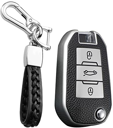 KUNIO Klapp Autoschlüssel Hülle Passt für Peugeot 3008 308 RCZ 508 408 208 301 2008 407 307 4008 2008 für Citroen C4 Cactus C5 Zubehör TPU Schlüsselanhänger Schlüsselcover Schlüsselschutz Silber