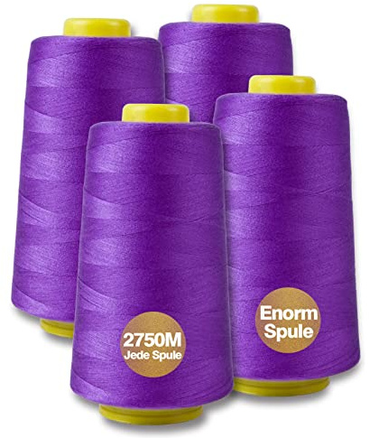 Sygarn overlockgarn 100% polyester sygarn set för tråd symaskin 4 sytråd tgarn rivfast symaskingarn tråd överlock garn 40/2 vardera 2745 m, totalt 11000 m (violett)