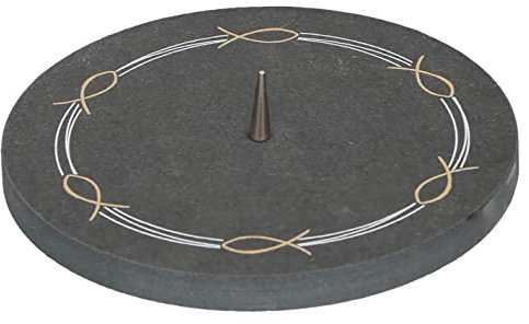 Edler Kerzen-Halter aus Schiefer mit Fischsymbol für Kerzen bis Ø 8 cm. Mit Dorn